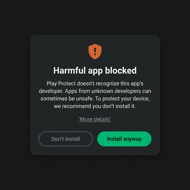 Play Protect install anyway dialog